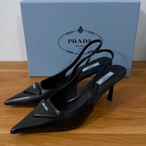 Prada Women's Black Pointed Slingback Heels - Picture 4 of 6